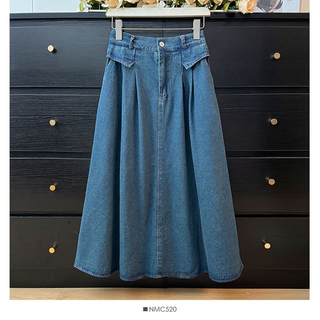 Elevated Waist Flared Jean Skirt