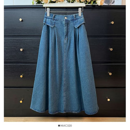 Elevated Waist Flared Jean Skirt