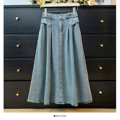 Elevated Waist Flared Jean Skirt