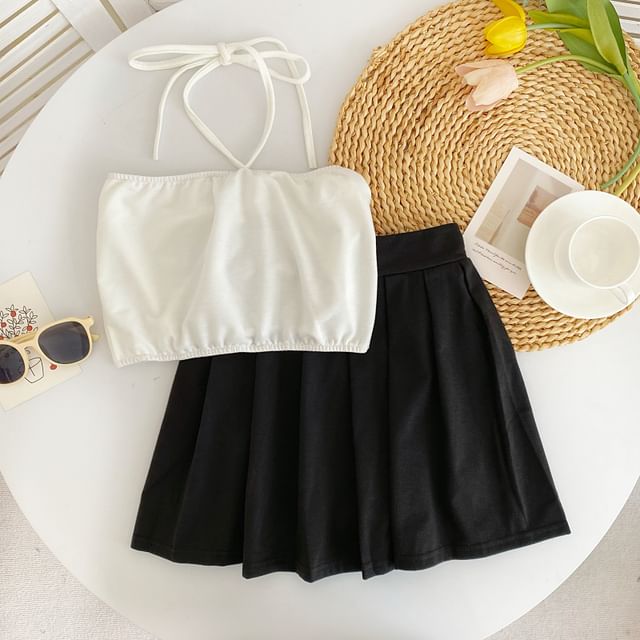 Halter Cami and Pleated Mini Skirt Set