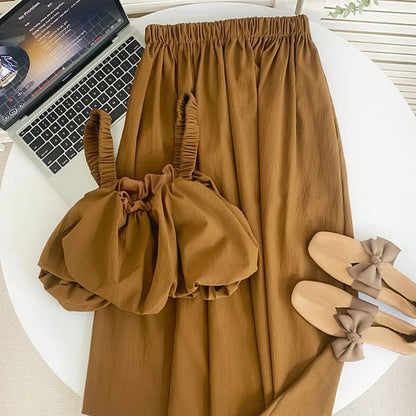 Crop Tank Top and Elastic Waist A-Line Skirt Set