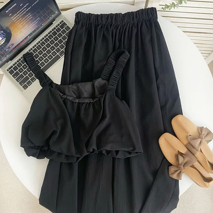 Crop Tank Top and Elastic Waist A-Line Skirt Set