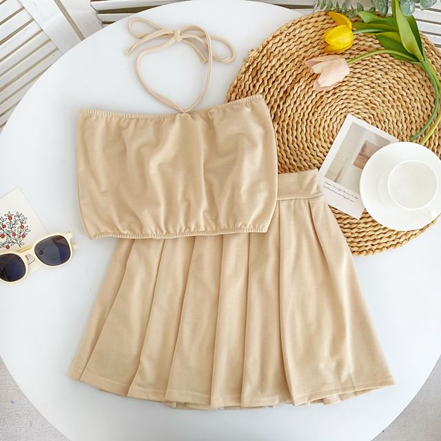 Halter Cami and Pleated Mini Skirt Set