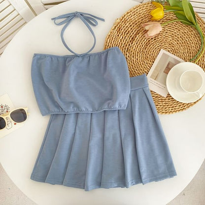 Halter Cami and Pleated Mini Skirt Set