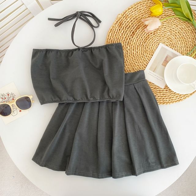 Halter Cami and Pleated Mini Skirt Set