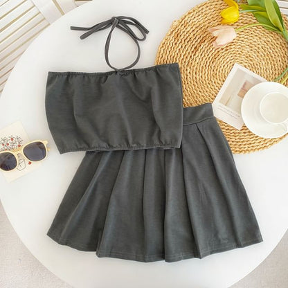 Halter Cami and Pleated Mini Skirt Set