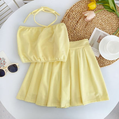 Halter Cami and Pleated Mini Skirt Set