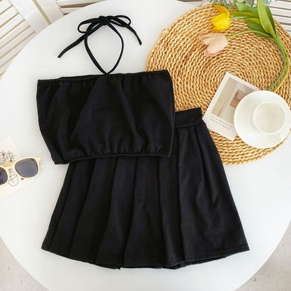 Halter Cami and Pleated Mini Skirt Set