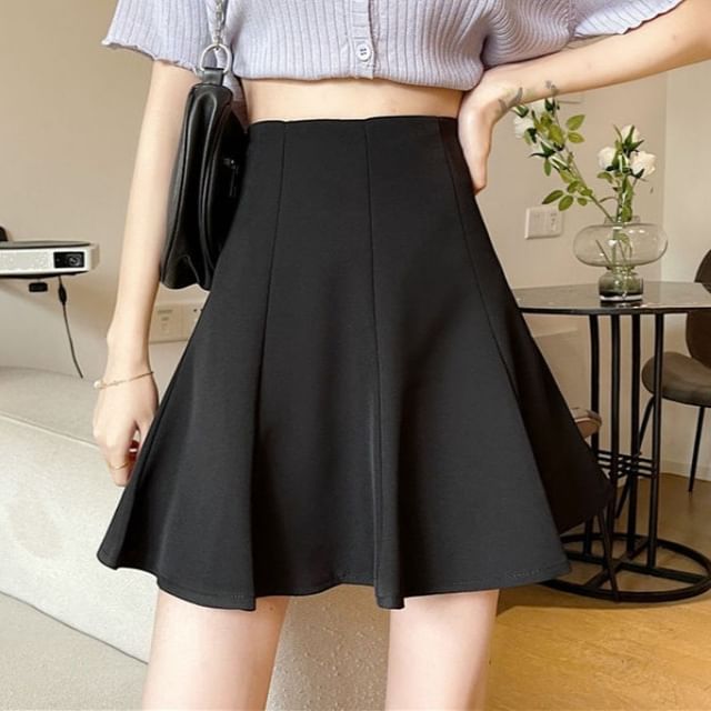 Plain High-Rise A-Line Mini Skirt
