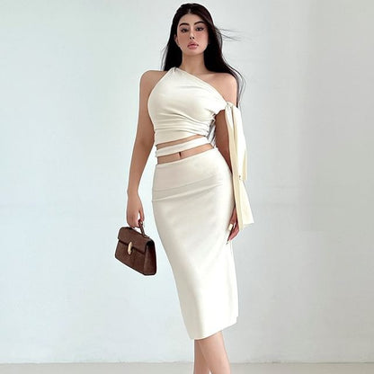 Asymmetric Crop Top and Midi Pencil Skirt Set
