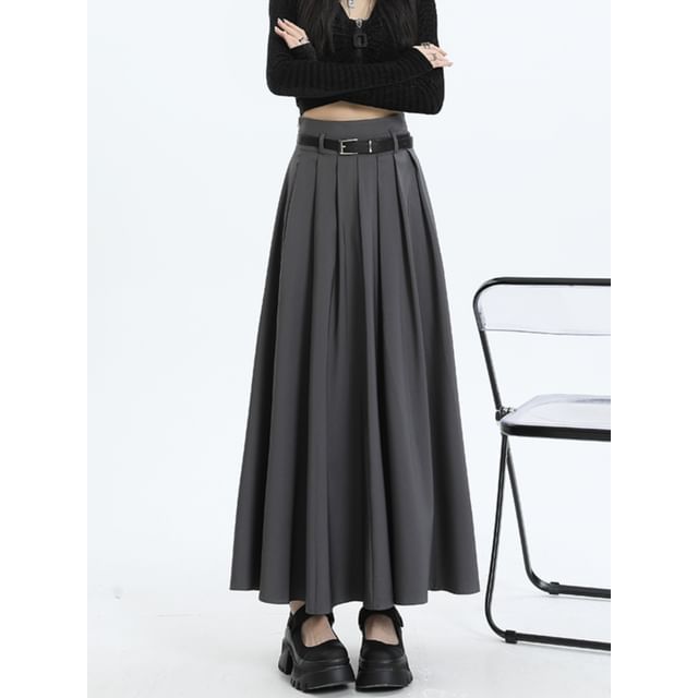 Elevated Waist Plain Maxi Flared Skirt