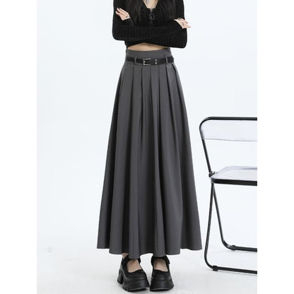 Elevated Waist Plain Maxi Flared Skirt