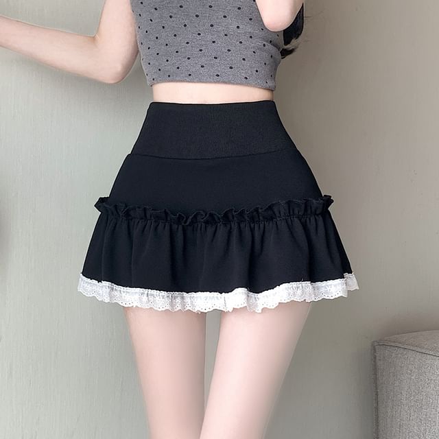 Lace Trim Mini A-Line Skirt