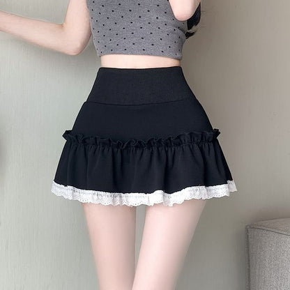 Lace Trim Mini A-Line Skirt