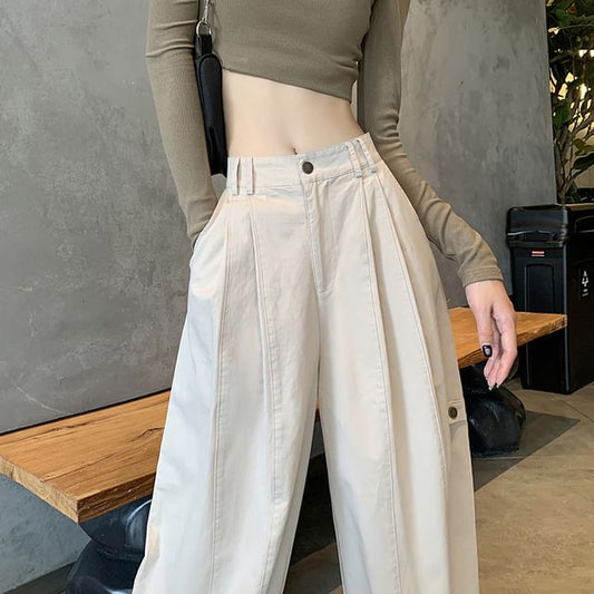 Mid Rise Plain Wide Leg Pants