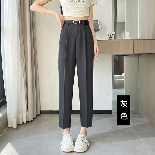 High Waist Plain Cropped Straight Leg Suit Pants