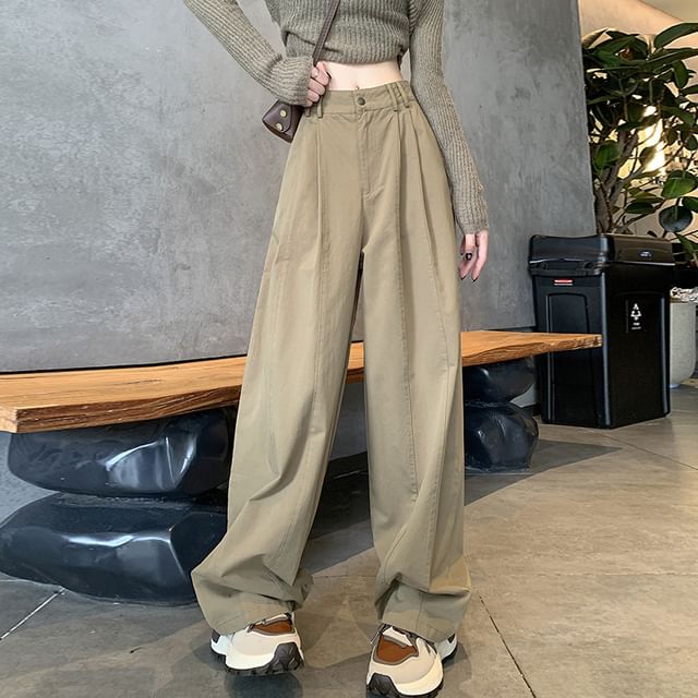 Mid Rise Plain Wide Leg Pants