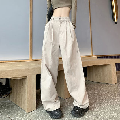 Mid Rise Plain Wide Leg Pants