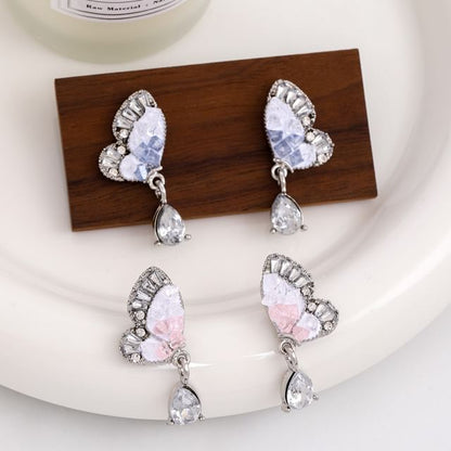 Rhinestone Butterfly Drop Earring