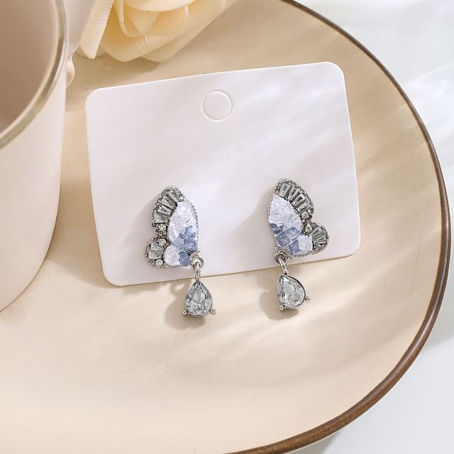 Rhinestone Butterfly Drop Earring