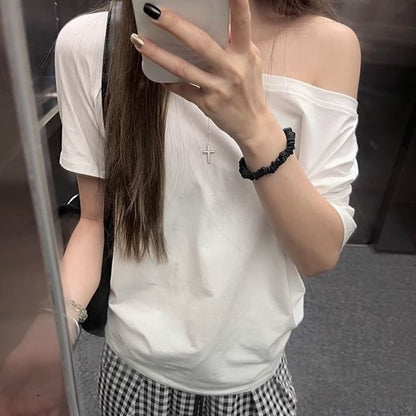 Short-Sleeve Off Shoulder Plain Top