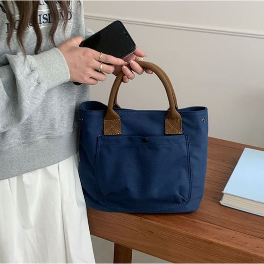 Contrast Strap Canvas Tote Bag