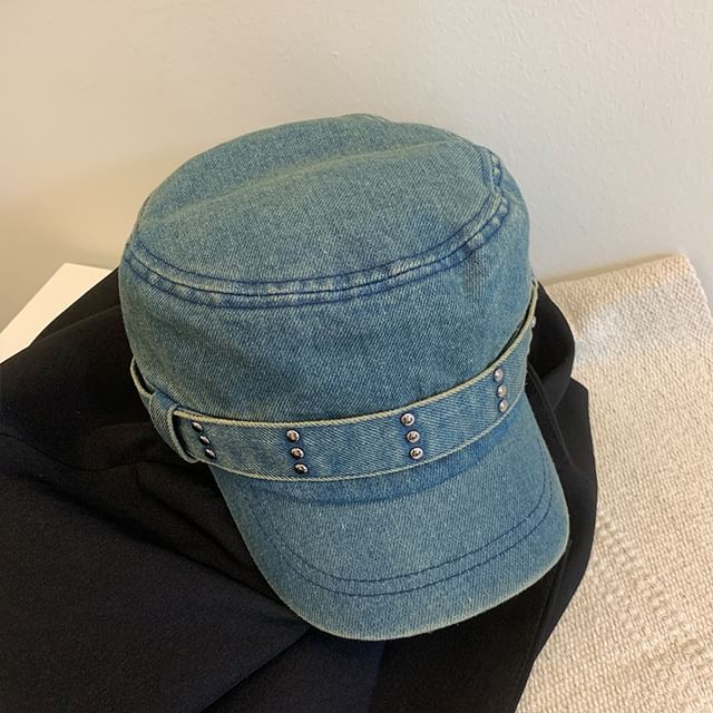 Studded Denim Military Cap