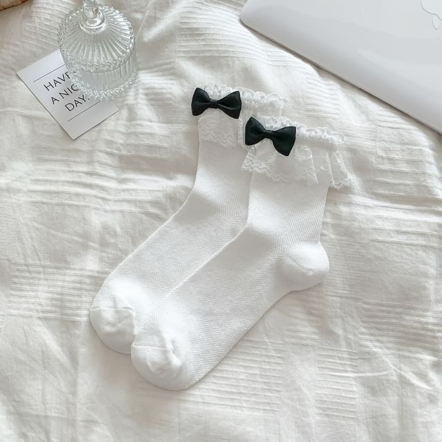 Bow Lace Trim Socks