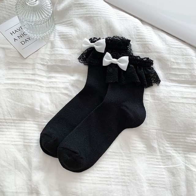 Bow Lace Trim Socks