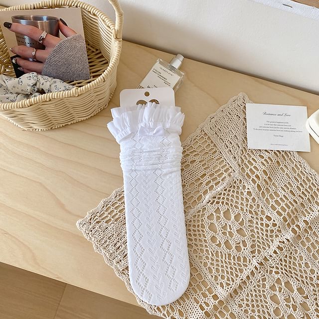 Bow Frill Trim Perforated Socks