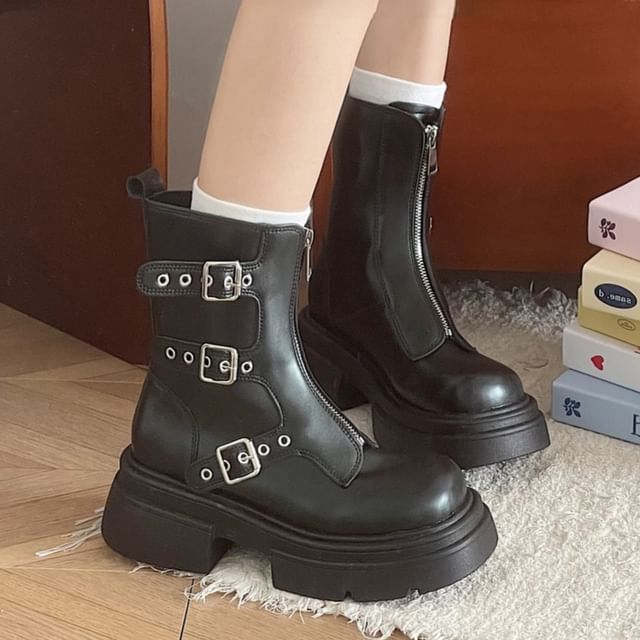 Platform Buckled Short Boots