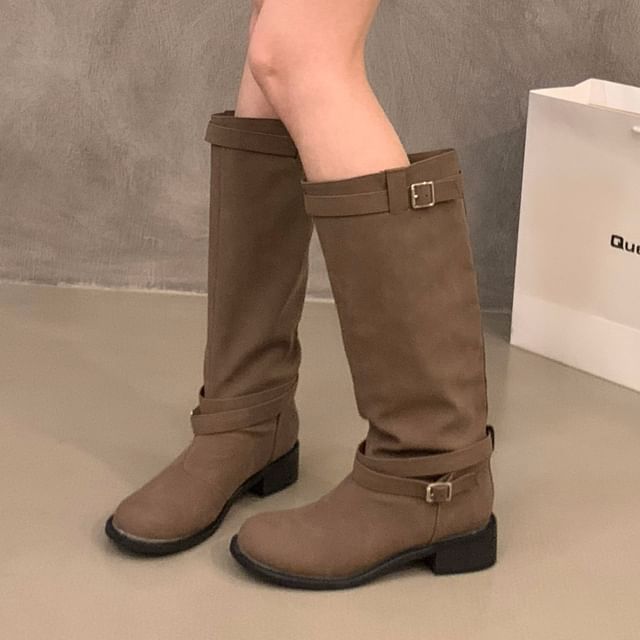 Plain Buckled Tall Boots