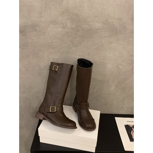 Plain Buckled Mid-Calf Boots