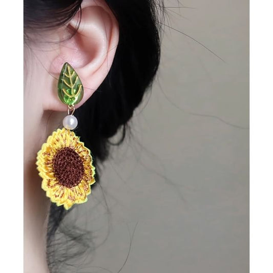 Sunflower Crochet Drop Earring / Clip-On Earring