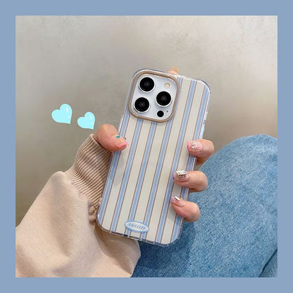 Striped Phone Case / Faux Pearl Bow Adhesive Decoration / Set