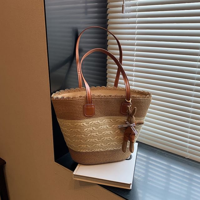 Sac fourre-tout en paille à motifs / Bijou de sac / Ensemble