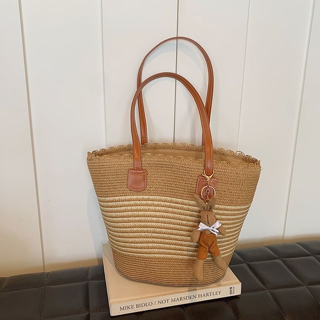 Sac fourre-tout en paille à motifs / Bijou de sac / Ensemble