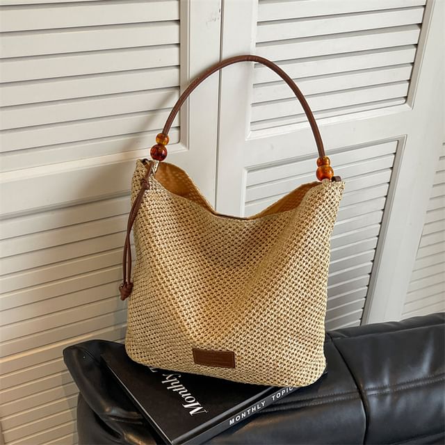 Applique Woven Tote Bag