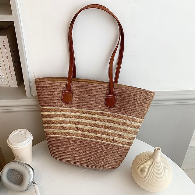 Sac fourre-tout en paille bicolore