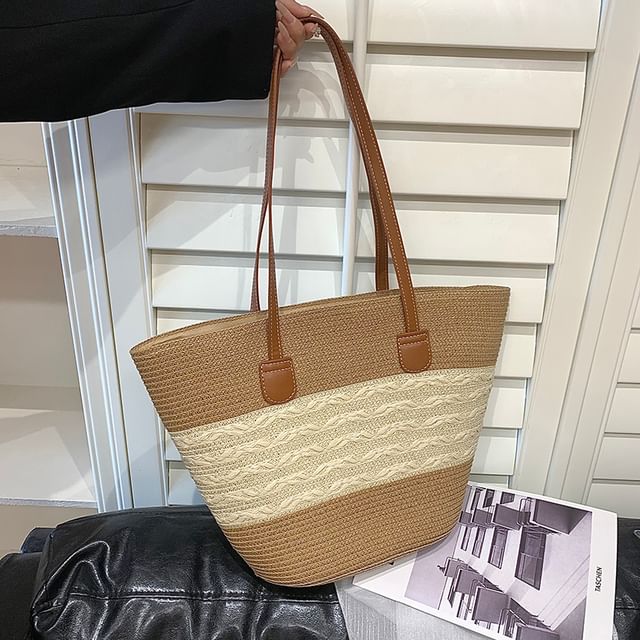 Sac fourre-tout en paille bicolore