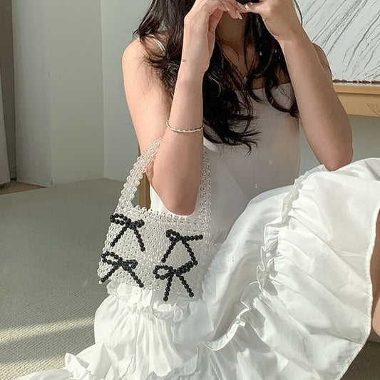 Bow Accent Beaded Handbag