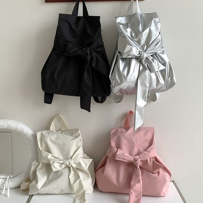 Plain Bow Nylon Flap Backpack