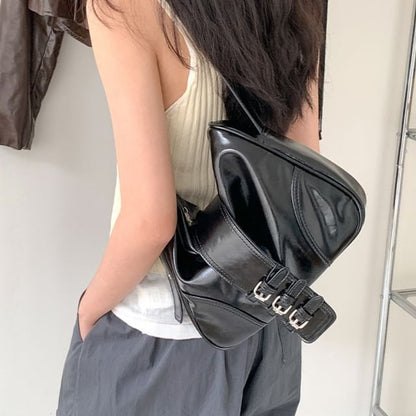 Plain Buckled Faux Leather Shoulder Bag