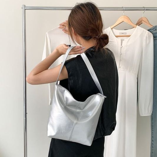 Plain Faux Leather Tote Bag