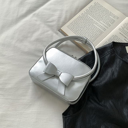 Plain Bow Accent Faux Leather Handbag