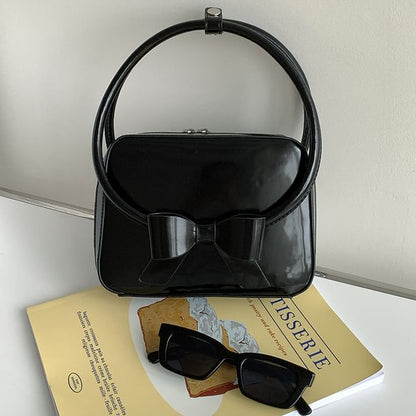 Plain Bow Accent Faux Leather Handbag