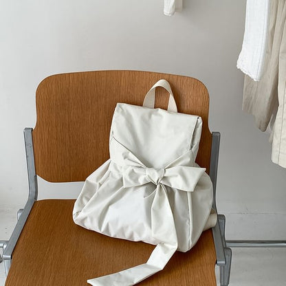 Plain Bow Nylon Flap Backpack