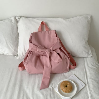 Plain Bow Nylon Flap Backpack