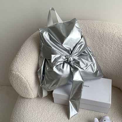 Plain Bow Nylon Flap Backpack