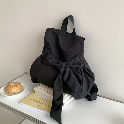 Plain Bow Nylon Flap Backpack